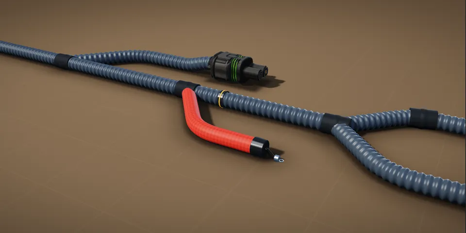 A branched harness rendered in the HarnessLab 3D Render Studio